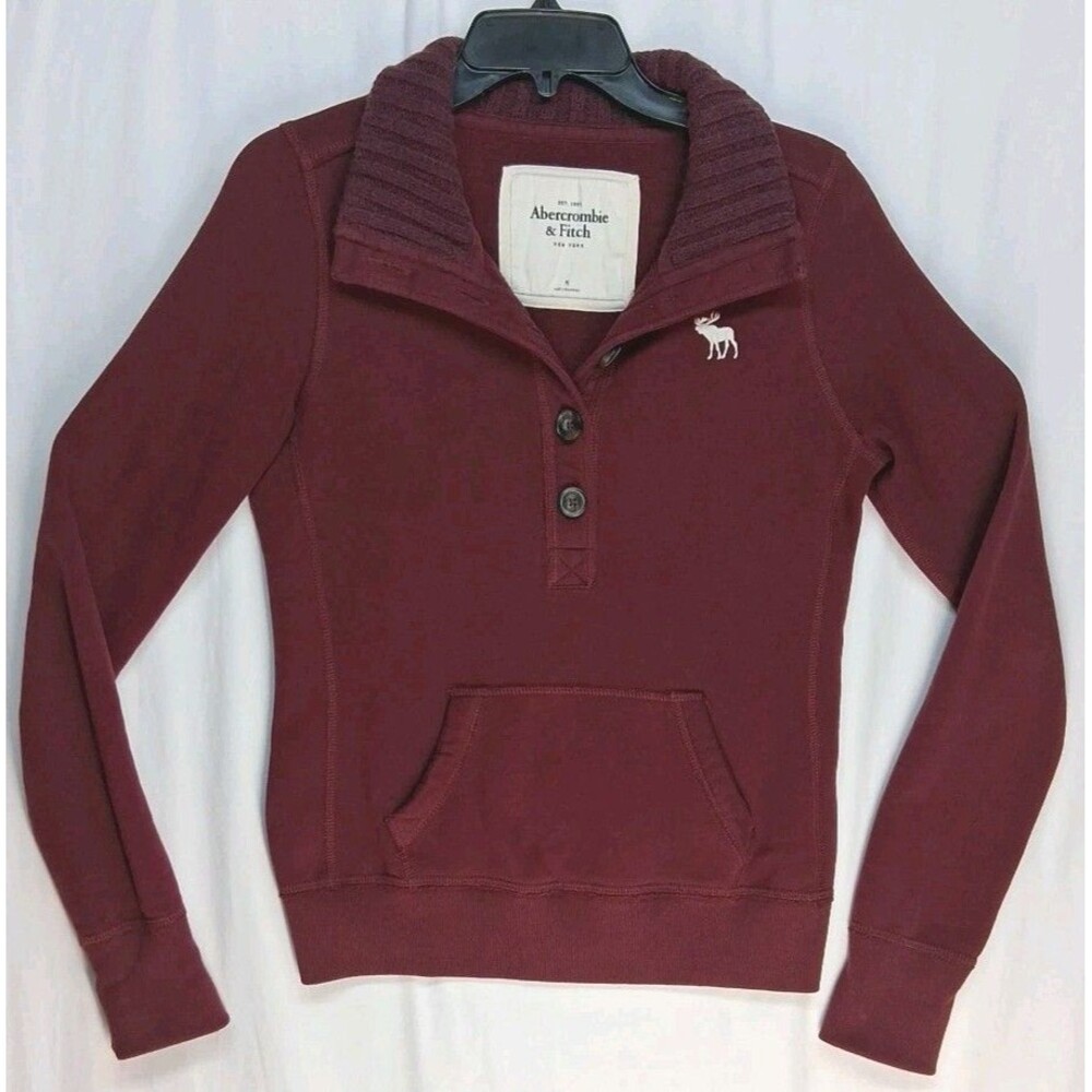 Vintage Abercrombie Fitch Mens M Muscle Fit Mockneck Sweater Burgundy Preppy